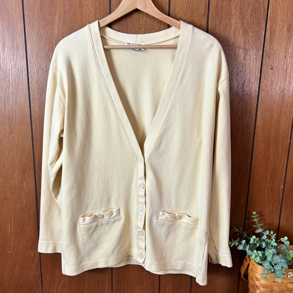 Vintage‎ Talbots Cardigan Sweater Butter Yellow Cotton Button Front Pockets